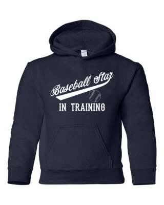 BASEBALL STAR IN TRAINING Youth Kids Navy Hoodie Pullover Sweatshirt S-XL  - Image 1 of 2