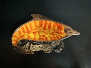 Vtg Sea World Orange Glazed Sword Fish Tray/Bowl Souvenir Faux Wood - Picture 1 of 4