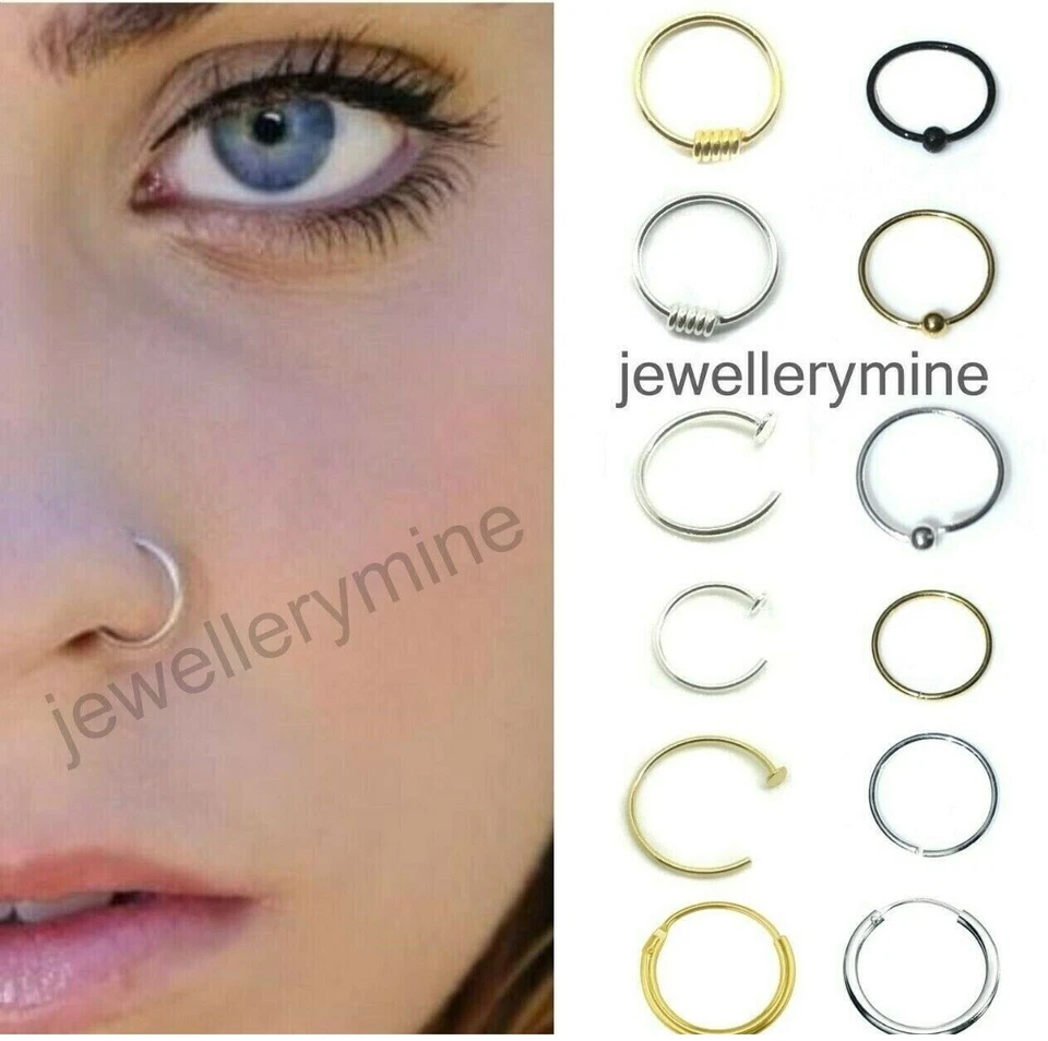 Sterling Silver Nose Ring Hoop 6mm 8mm Small Thin BUY 2, GET 1 EXTRA FREE! - Image 1 of 2