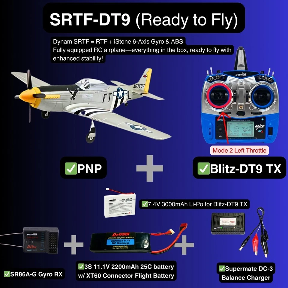Dynam P-51 Mustang V2 Silver RC Warbird Plane 1.2m Wingspan - Image 1 of 4