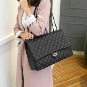 Large Quilted Shoulder Bag Big Leather Clutch Handbags Luxury Womens Black Girl