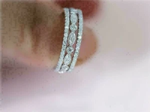 14K White Gold Plated 1CT Marquise Simulated Diamond Engagement Band Ring - Picture 1 of 8