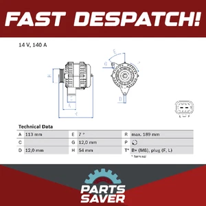 Alternator fits VAUXHALL INSIGNIA A 2.0D 08 to 17 Bosch 1204623 13502581 Quality - Picture 1 of 7