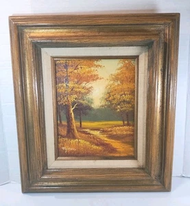 Vintage Oil Canvas Painting Fall Autumn Forest Landscape Framed *Signed ~ Byron* - Picture 1 of 24