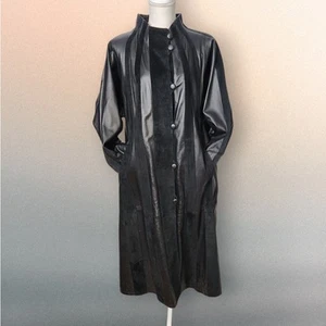 L.G.L Vintage L Large Women's Black Leather Suade Stripe Trench Coat Rare Italy - Picture 1 of 10