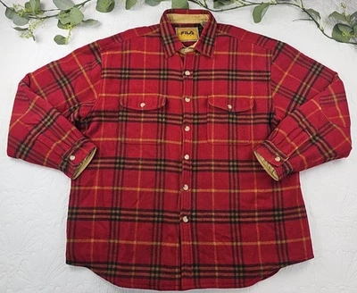 VTG Fila Wool Blend Plaid Quilted Shacket Button Up Overshirt Shirt Size L Heavy - Image 1 of 4