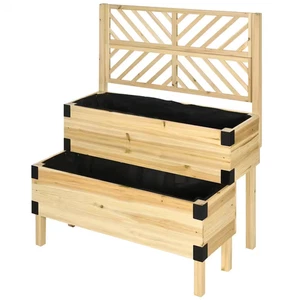 Natural 2-Tier Wooden Raised Garden Bed with Trellis, Elevated Planter Box with - Picture 1 of 12