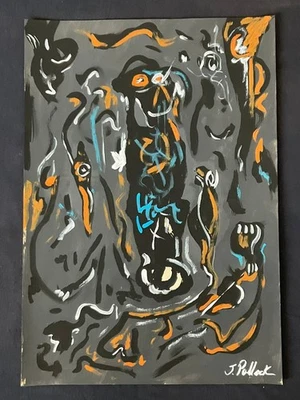 Jackson Pollock dibujo y pintura sobre papel antiguo firmado estampado vintage Foto 1 de 3