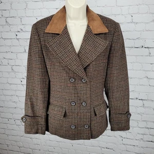 Giacca doppiopetto vintage scena internazionale marrone tweed scamosciato colletto taglia 10 - Foto 1 di 15