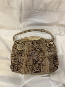 B. Makowsky Gold Snakeskin Pattern Linen Satchel Purse - Picture 1 of 13