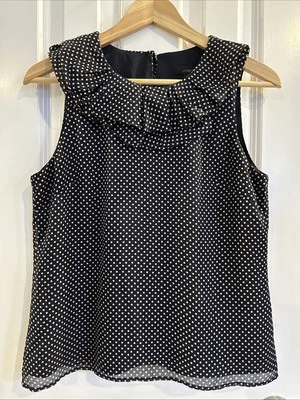 J. Blusa Crew de seda a lunares sin mangas talla 2 negra y tostada Foto 1 de 4