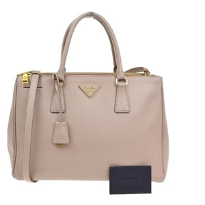 PRADA Logo 2Way Shoulder Hand Bag Saffiano Leather Cammeo GHW Italy 85FC012 - Picture 1 of 20