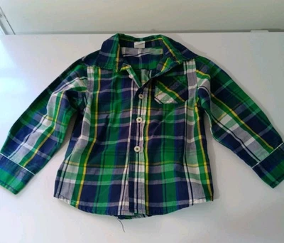  Camisa a cuadros con botones de manga larga para niños - Healthtex - verde/azul 24 meses Foto 1 de 4