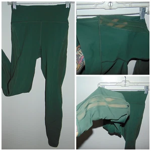 Lululemon Smokey Green Side Mesh Panels w/ Scalloped Edges Leggings Size 4 - Picture 1 of 11