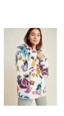 ANTHROPOLOGIE Saturday Sunday Rosemarie Hooded Sherpa Jacket Teddy Floral Small - Image 1 of 4