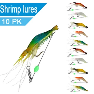 10x Luminous Fishing Lure Bait Artificial Shrimp Lures Soft Hook Prawn Bait Kit - Picture 1 of 9