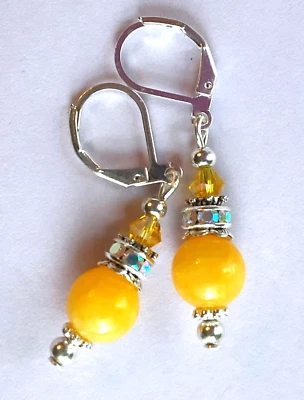 Anillo de jade y cristal amarillo pendiente DROP SP LEVERBACK hecho a mano XX Foto 1 de 4