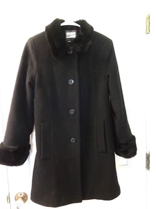 ROTHSCHILD WOOL DRESS COAT GIRLS SZ 16 BLACK LINED FAUX FUR COLLAR SLEEVE - Picture 1 of 14