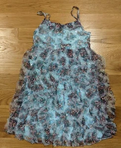 NWT Justice Blue Pink Floral Girls Dress Size S 10 Summer Rhumba Silver Sequin - Picture 1 of 3