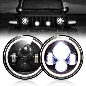 For Jeep Wrangler JK LJ TJ CJ 2Pcs 7" Inch Round LED Headlights Angle Eyes - Picture 1 of 11