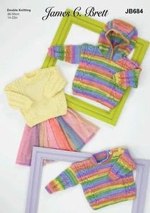 JAMES BRETT 684 SWEATER & HOODED SWEATER Baby Knitting Pattern 14-22" 36cm-56cm - Picture 1 of 3