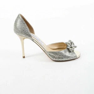 Jimmy Choo Maria Plata Cristal Brillo 38/8/7.5 Zapatos Novia/¡BODA! - Imagen 1 de 12