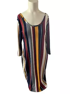 Beware Midi Striped Sheath Dress 3/4 Sleeve Multi Color Women’s Size Medium - Picture 1 of 13