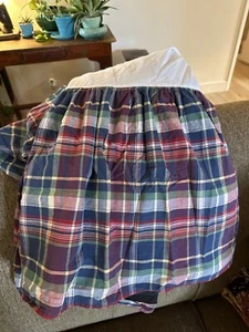 Vtg RALPH LAUREN Garrison Madras Plaid FULL Bed Skirt Dust Ruffle Blue Red AS IS - Picture 1 of 12