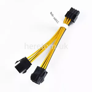 15cm Dual 6 Pin Female To Single 8 Pin Male PCIe Graphics Power Cable Connectors - Picture 1 of 11