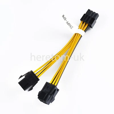 15cm Dual 6 Pin Female To Single 8 Pin Male PCIe Graphics Power Cable Connectors - Image 1 of 4