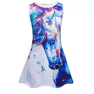 One piece Unicorn Toddler Girls Sleeveless Princess Skirt Dresses White - Picture 1 of 6
