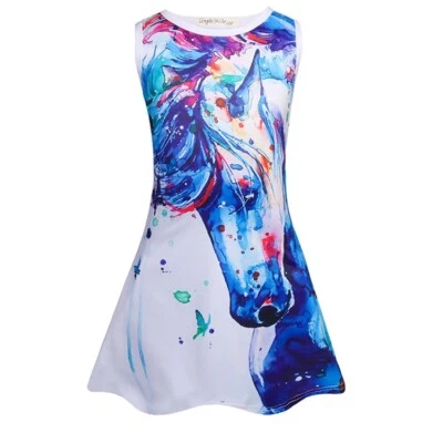 One piece Unicorn Toddler Girls Sleeveless Princess Skirt Dresses White - Image 1 of 4