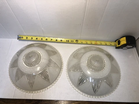 VINTAGE LOT OF 2 Art Deco Hollywood Regency Frosted Glass Ceiling Light Shades Cover