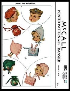 McCall #1152 Fabric PATTERN GIRLS Boy KIDS Hats Muff & BAG BABY Toddler 20" Head - Picture 1 of 2