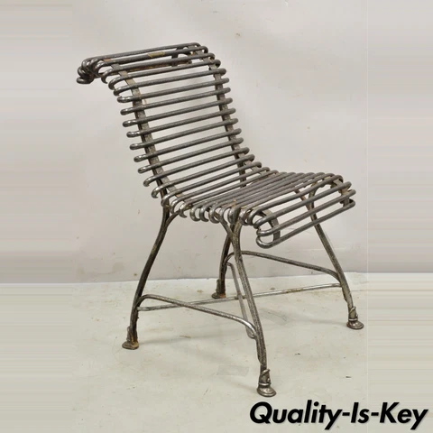 Antique French Wrought Cast Iron Spine Sauveur Arras Scrolling Garden Side Chair Cover