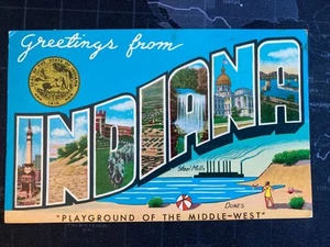1966 Large Letter Greetings From Indiana with State Seal - Picture 1 of 2