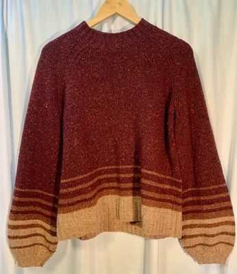 Smartwool Crew Neck Knit Balloon Sleeve Sweater Maroon Striped Women’s Medium - Image 1 of 4