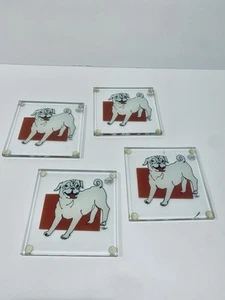 Set of 4 Pug Glass Coasters 4”-4” - Picture 1 of 9
