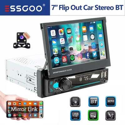 Radio estéreo MP5 para automóvil con pantalla táctil abatible de 7" individual 1 DIN Bluetooth con cámara Foto 1 de 4
