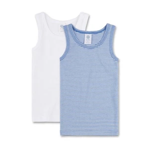 Sanetta Boys Shirt 2 Pack- Sleeveless Undershirt, Tank Top, Striped White/Bl... - Picture 1 of 1
