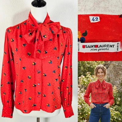 Blusa floral de seda tejida Yves Saint Laurent Rive Gauche talla 42, verdadera vintage Foto 1 de 4