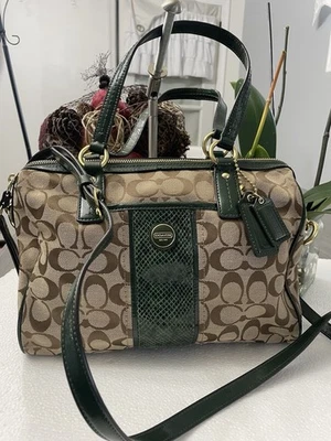 COACH Signature Stripe Satchel Bag F24884 Khaki & Green - Image 1 of 4