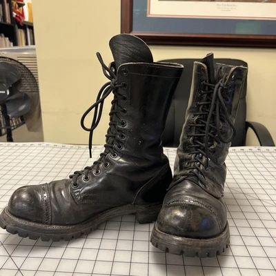 Guerra Fredda, anni 80 G.I. Stivali "Jump" in pelle nera dell'esercito americano, taglia 8,5-9 Ghostbusters - Immagine 1 di 4