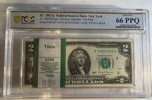 100 ($2) TWO DOLLAR BILLS - Consecutive - 2017 A - PCGS 66 PPQ - Just Graded - Picture 1 of 4