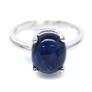 Thai Handmade White Gold Plated 9 x 11 mm. Blue Sapphire Ring Size 7.25 - Picture 1 of 4