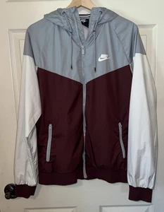 Rare Nike Windrunner Jacket Windbreaker Nylon Maroon White Glanz M - Picture 1 of 12