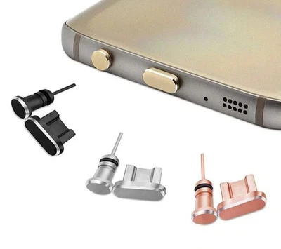 Enchufe de carga micro USB de metal y puerto para auriculares con cubierta antipolvo Samsung Android Foto 1 de 4