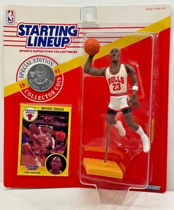 1991 STARTING LINEUP MICHAEL JORDAN CHICAGO BULLS W/ COLLECTOR COIN JUMPING POSE - Picture 1 of 3
