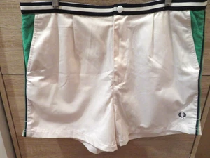 Fred Perry Tennis Pleated 4" inseam Preppy Shorts Mens White/Terry Green Sz L - Picture 1 of 16