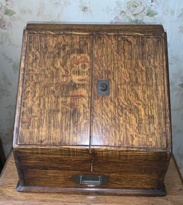 Victorian Antique Tiger Oak 1800's English Writing Box Desktop Travel Desk - Picture 1 of 11